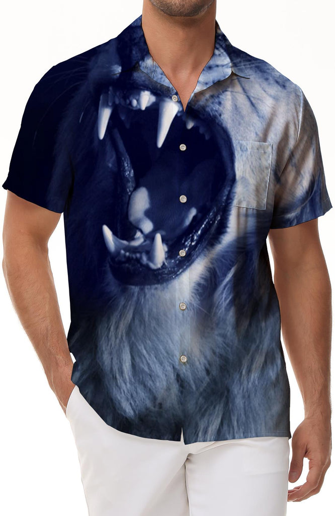 Animal Wolf Cub Howling Style Men's Vintage Shirt Hawaiian Button-down Short Sleeve Beach Shirt Outdoor