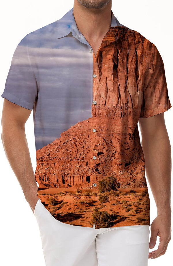 Landscape men's casual short-sleeved digital printing button-down formal shirt summer Xiawei lapel Yi shirt fashion