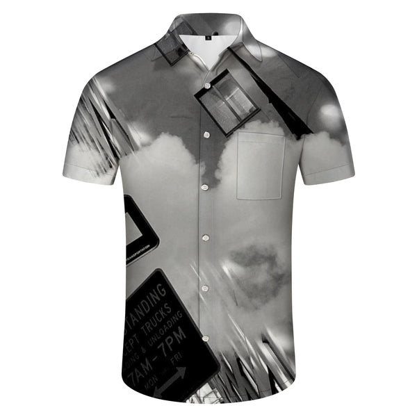 
Black and white abstract sky landscape clouds new landscape men's short-sleeved shirt daily street casual tops
                