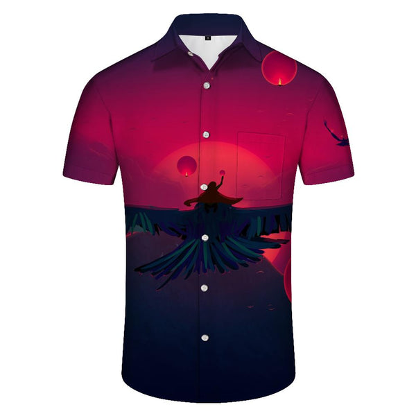 
Red sky moon flying lapel summer Hawaiian shirt for novelty short sleeve tops
                