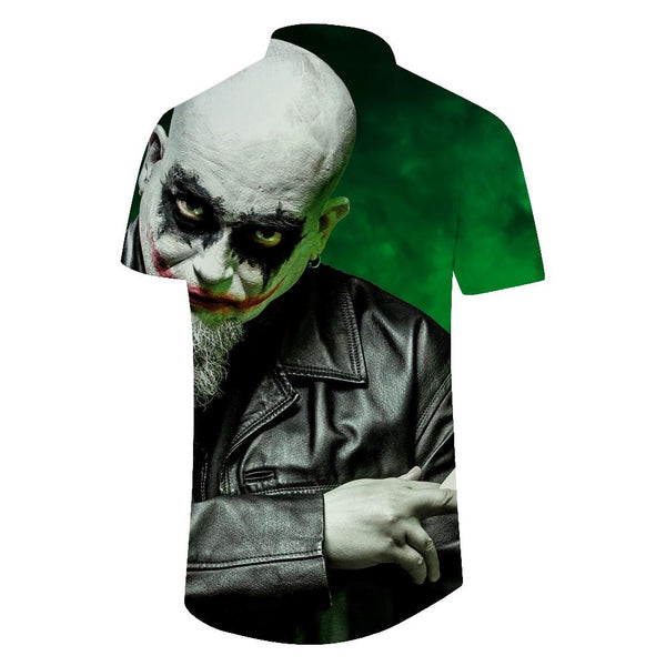 
DJ atmosphere clown horror pattern men's 3D digital printing casual loose daily street fashion breathable Hawaii four seasons tropical beach seaside short-sleeved shirt
                