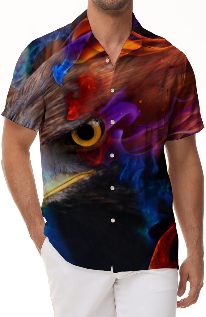 Multicolor smoke novelty eagle button down everyday summer vacation clothing button down shirt fun animal pattern Hawaiian shirt