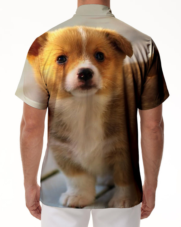 
Fashionable cute corgi print men's casual loose Hawaiian summer beach short sleeve casual short sleeve
                