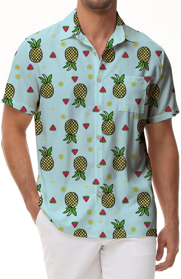 Men's Fresh Pineapple Shirt Vintage Oversized Button Shirt Casual Hawaiian Short Sleeve Shirt