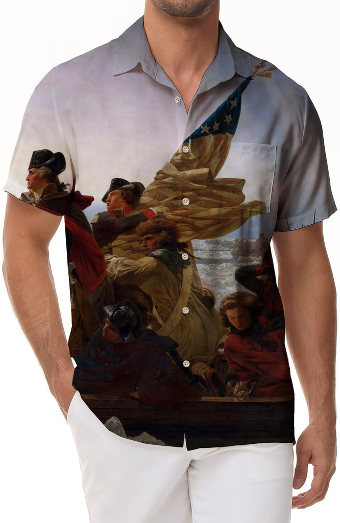 Hawaiian American Retro Aristocratic Art Oil Painting Short Sleeve Shirt Men's Casual Short Sleeve Shirt Seaside Ocean