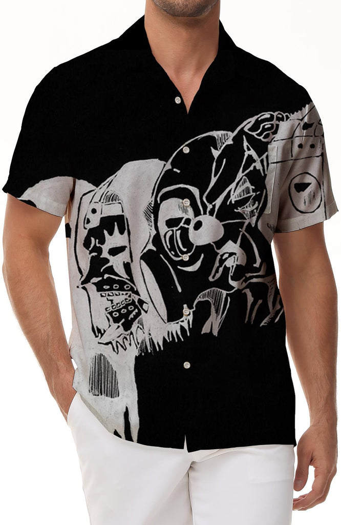 Skeleton Rocking Fashion Cartoon Cool Men's Long Sleeve Shirt Casual Button Lapel Summer Beach Top