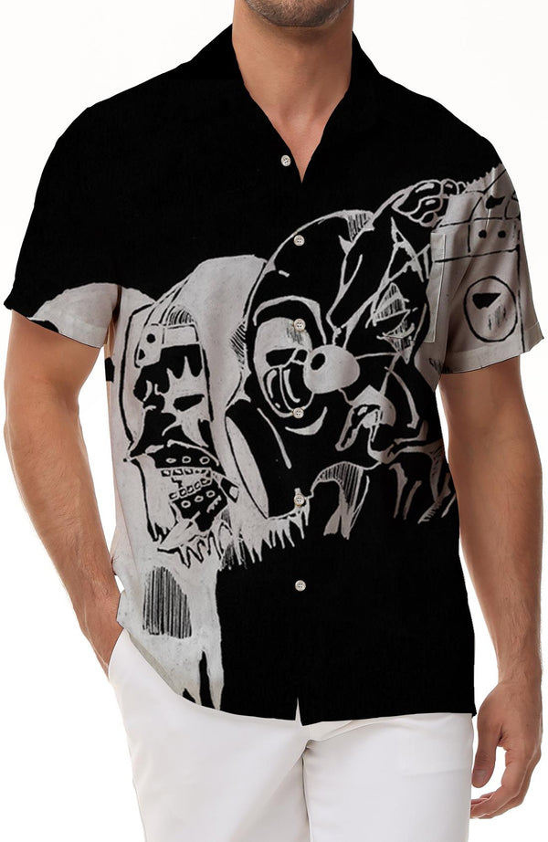 Skeleton Rocking Fashion Cartoon Cool Men's Long Sleeve Shirt Casual Button Lapel Summer Beach Top