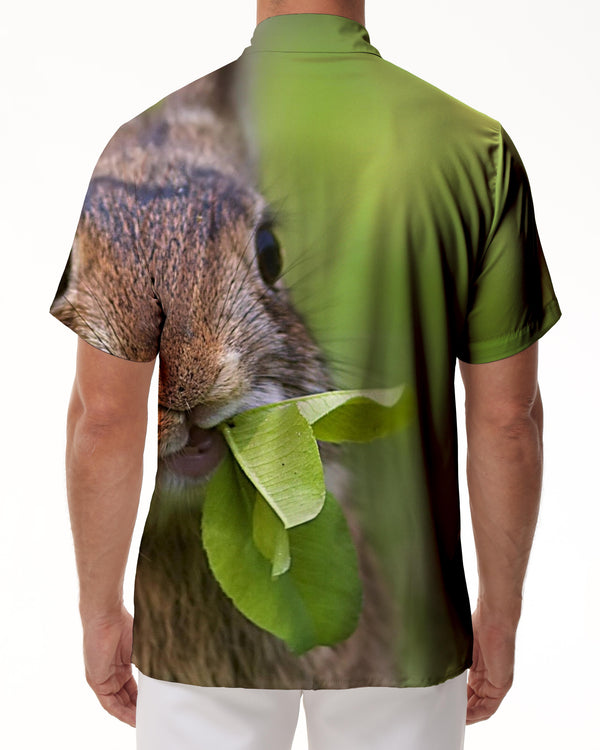
Cartoon grazing rabbit funny short sleeve button shirt tops suitable for casual beach vacation Hawaiian shirt men
                