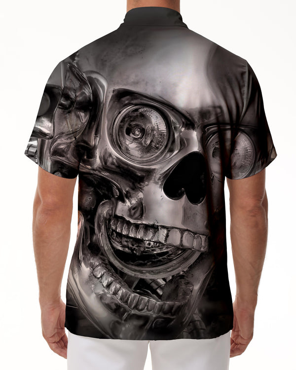 
Cool Fashion Death Skull Men's Casual Silver Short Sleeve Shirt Tropical Hawaiian Button-Down Lapel Pocket Polyester Shirt Short Sleeve
                