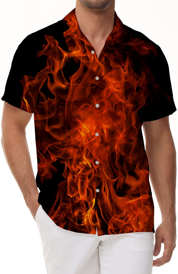 High Temperature Flame Tropical Beach Shirt Men's Loose Casual Short Sleeve Shirt Hawaiian Tropical Four Seasons Short Sleeve Fashion Luminous Trend Top