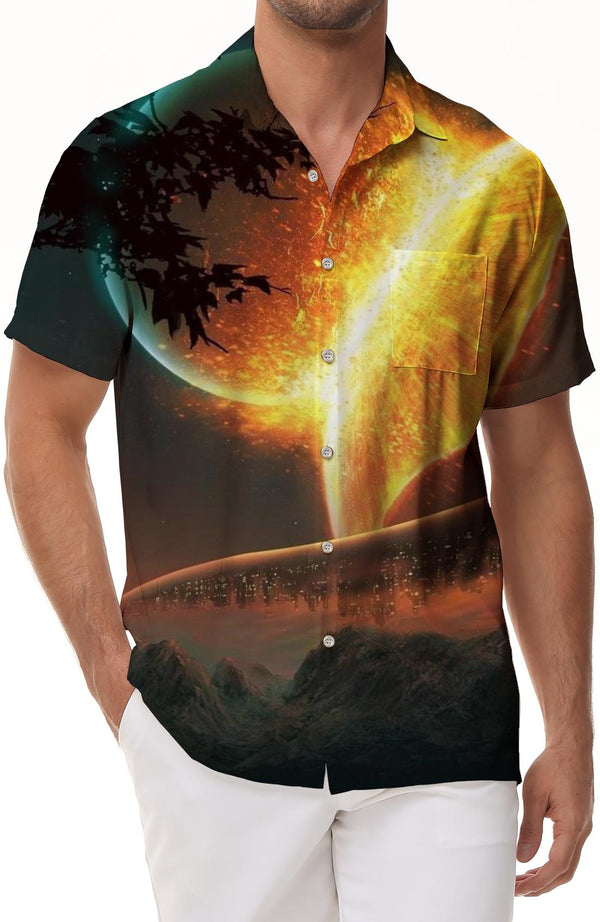 Collision Planet Men's Casual Loose Shirt Hawaiian Casual Short Sleeve Shirt Pattern Short Sleeve Shirt Button