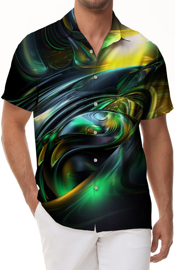 Luminous splash neon men's loose daily comfortable street indoor short sleeve button down Hawaiian shirt 3d digital printing