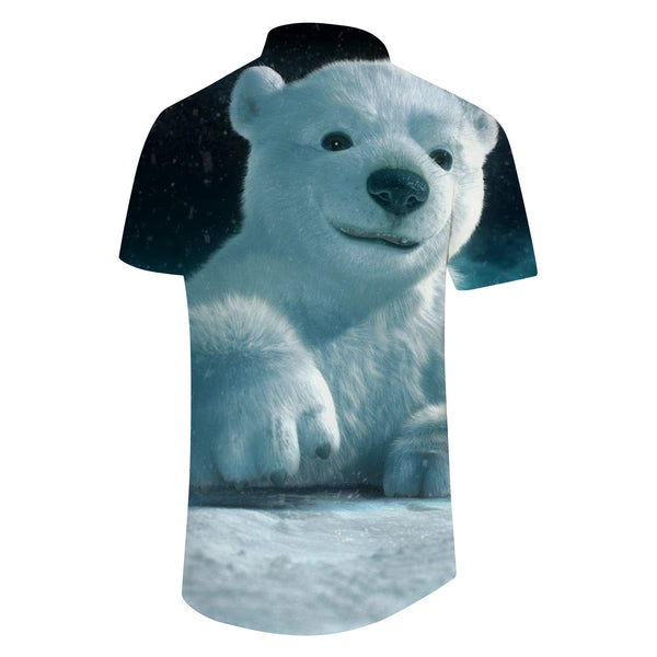 
Cute Northern Lights Polar Bear Men's Casual Button Short Sleeve Shirt Lapel Top with Pockets
                