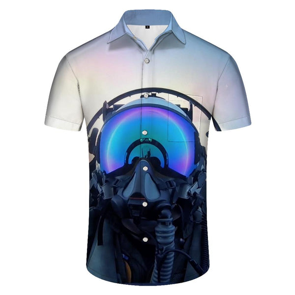 
Fighter pilot helmet 3d print pattern style men's regular style Hawaiian four seasons shirt short sleeve
                