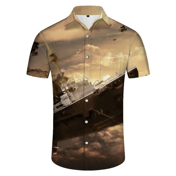 
Dream sky floating cruise ship men's loose casual short-sleeved shirt summer beach button casual top
                