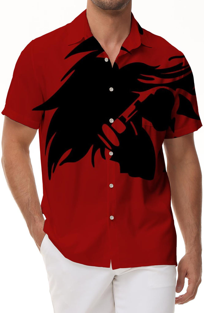 Red Daily Cartoon Hawaiian Tropical Four Seasons Fashion Button Lapel Pocket Short Sleeve Shirt Men's Daily Street Wear