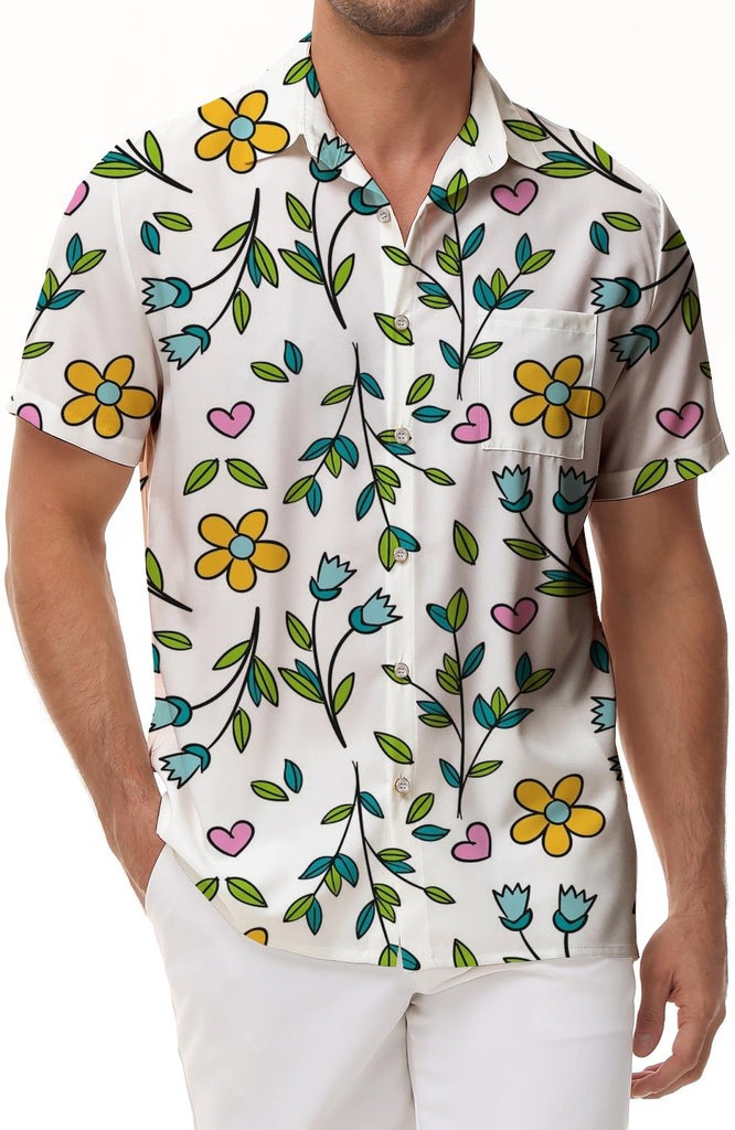 Spring Floral Pattern Hawaiian Shirt Mens Beach Shirt Mens Short Sleeve Button Fashion Top