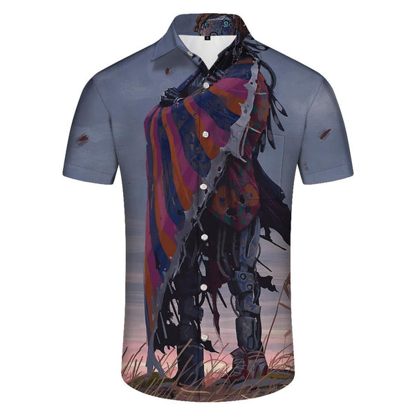
Freedom Robot Short Sleeve Lapel Short Sleeve Shirt Harajuku All-match Streetwear Summer Retro Casual Tops
                