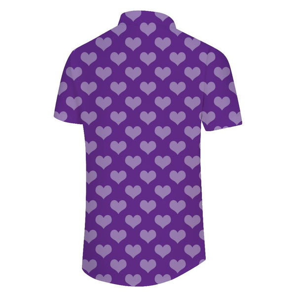 
Purple Love Heart Button Lapel Summer Four Seasons Short Sleeve Men's Polyester Shirt Sleeve Button Casual Shirt Holiday Top Loose
                