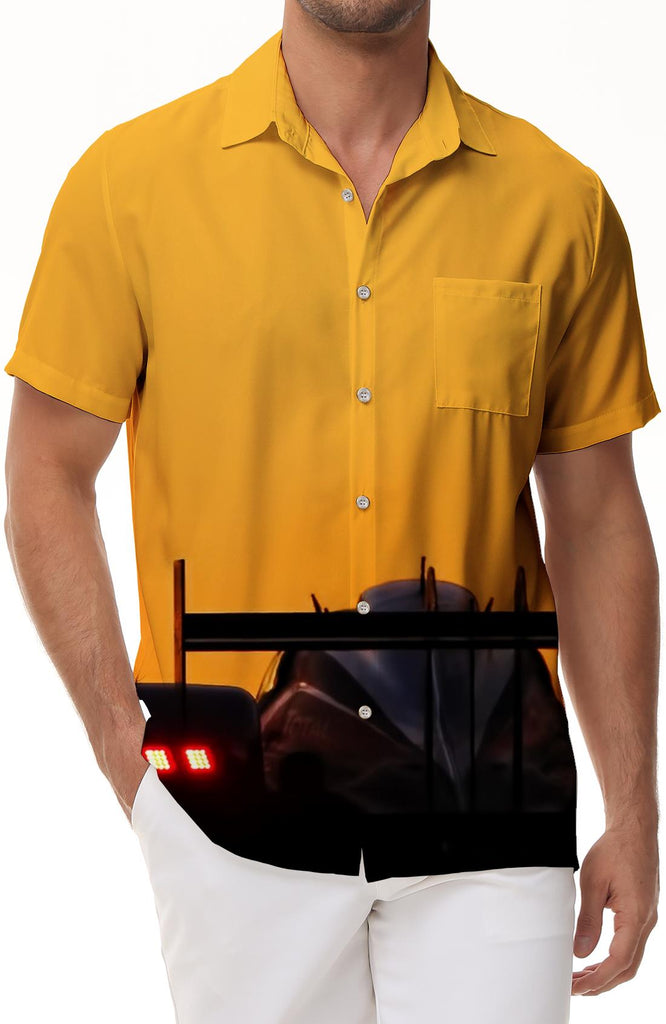 Yellow hawaii button shirt holiday beach short sleeve men's loose top 3d digital print pattern