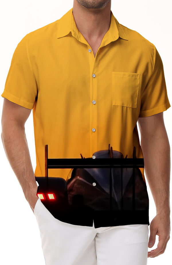 Yellow hawaii button shirt holiday beach short sleeve men's loose top 3d digital print pattern