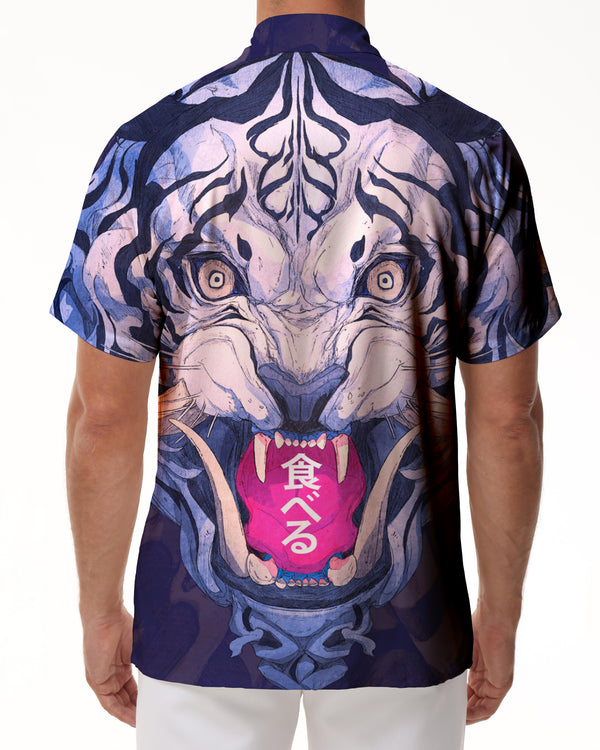 
Lion monster anime cool street wear men's oversized print short sleeve lapel personality summer fashion trend
                