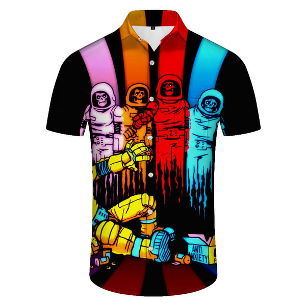 
Rainbow Skull Abstract Short Sleeve Shirt Men's Breathable Retro Shirt Astronaut Button Short Sleeve Hawaiian Shirt Short Sleeve
                