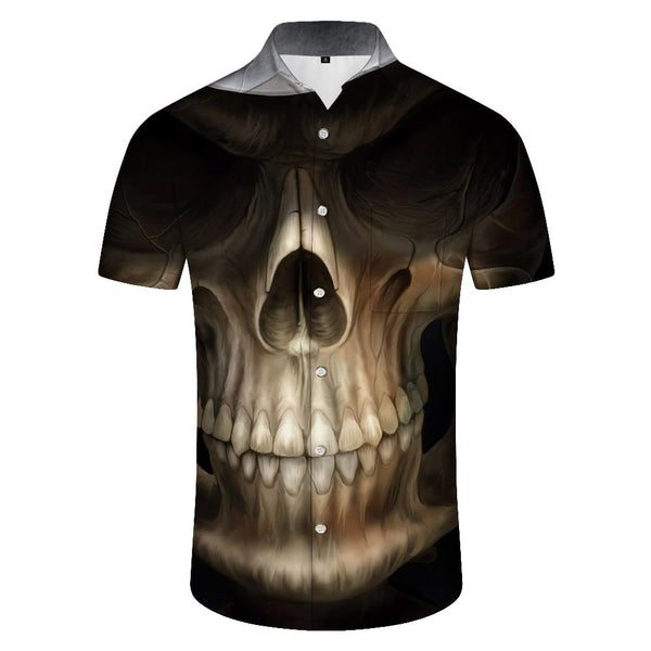 
Evil skull tropical seaside summer men's printed short-sleeved shirt lapel casual button short-sleeved shirt fashion
                