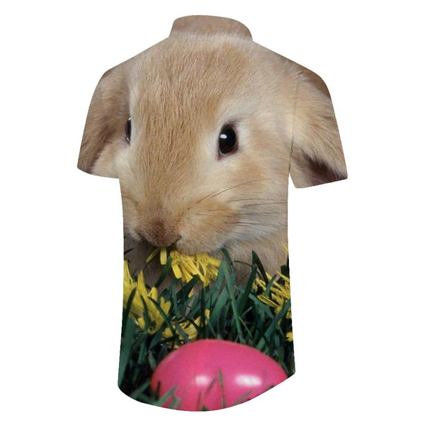 
Cute rabbit print fashion shirt tops Easter men's Hawaiian button lapel vacation travel seaside beach short sleeves
                