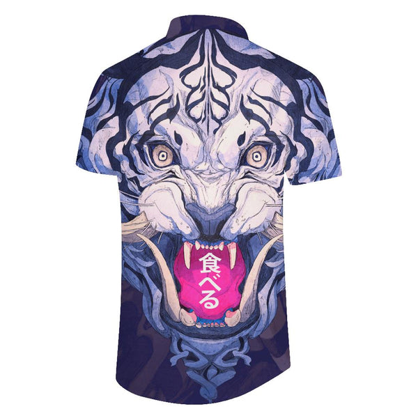 
Lion monster anime cool street wear men's oversized print short sleeve lapel personality summer fashion trend
                