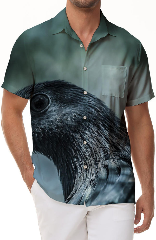 Raven Men's Hawaiian Shirt Trendy Short Sleeve Hawaiian Tops Casual Summer Beach Shirt Party Holiday