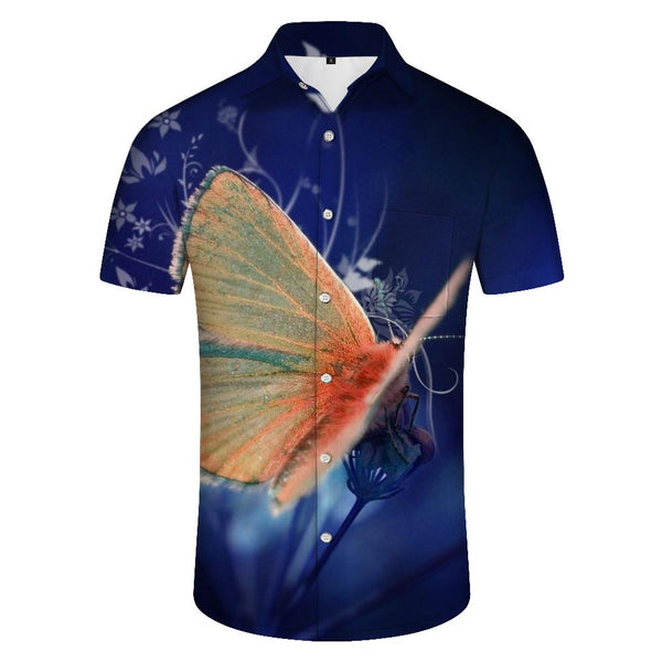 
Blue Tyangbutterfly 3d fashion print men's casual button down shirt short sleeve summer beach shirt short sleeve
                