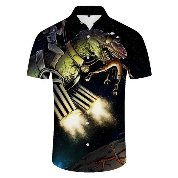 
Personalized 3D digital printing mount Tyrannosaurus Rex black Hawaiian casual daily travel loose short-sleeved shirt men
                