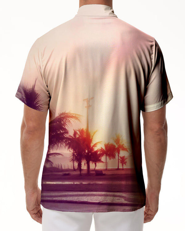 
3D digital printing Hawaiian button-down lapel pockets tropical men's casual loose short-sleeved fashion landscape short-sleeved tops
                