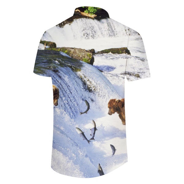 
Water and fish bear Hawaiian shirt tropical beach style men's shirt short sleeve button shirt fun
                