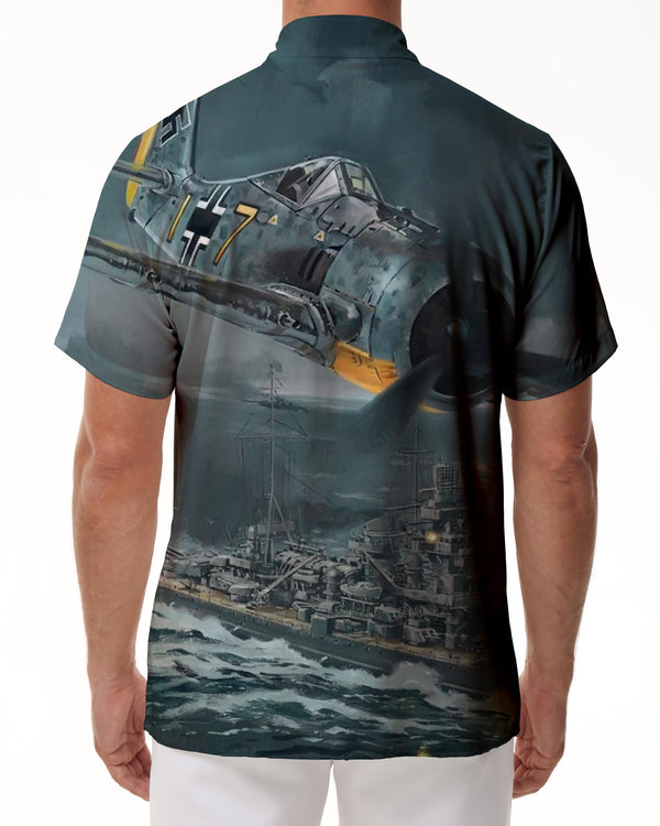 
Rap men's short-sleeved space battleship lapel summer casual shirt button shirt pocket shirt thin and comfortable
                