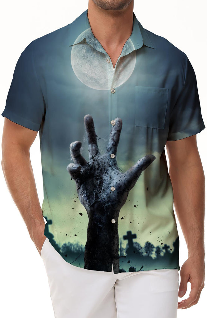 Zombie Hands Men's Halloween Night Shirt Short Sleeve Printed Regular Shirt Lapel Casual Top