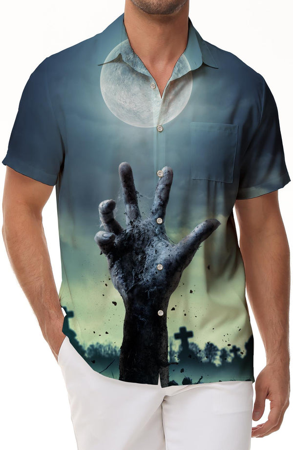 Zombie Hands Men's Halloween Night Shirt Short Sleeve Printed Regular Shirt Lapel Casual Top