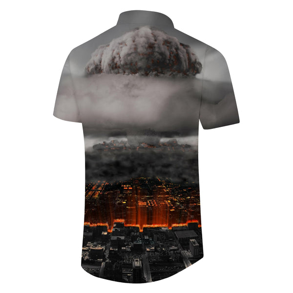 
Nuclear Weapon Explosion Gray Mushroom Cloud Men's Casual Shirt Long Sleeve Button Lapel Shirt Graphic Print
                