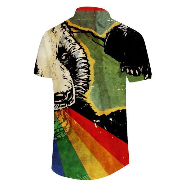 
Colorful Button Pocket Lapel Hawaiian Casual Loose Style Men's Panda Print Shirt Short Sleeve Loose Fashion Shirt Animal Summer Print Top
                