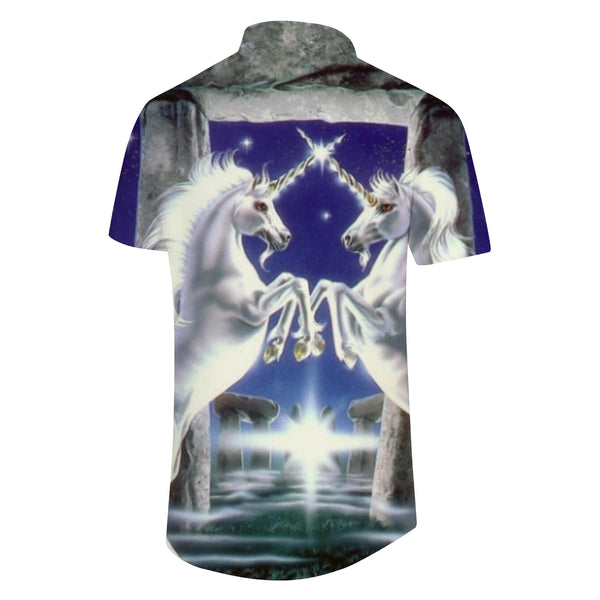 
White Hawaiian shirt men's short sleeve beach shirt cool Pegasus animal suitable for summer beach casual loose
                