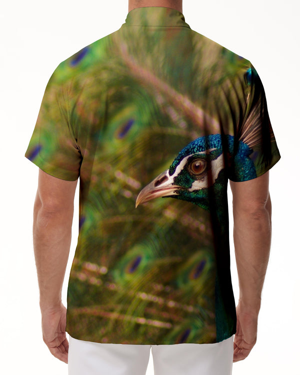 
Green elegant peacock feather men's loose casual short-sleeved shirt outdoor soft modern men's short-sleeved shirt outdoor fishing
                