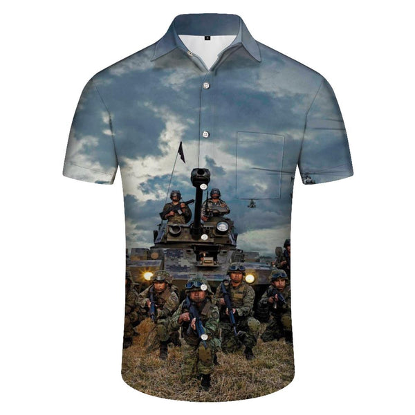 
US Army Soldier Men's Short Sleeve Loose Casual Shirt Vacation Beach Summer Pocket Top
                