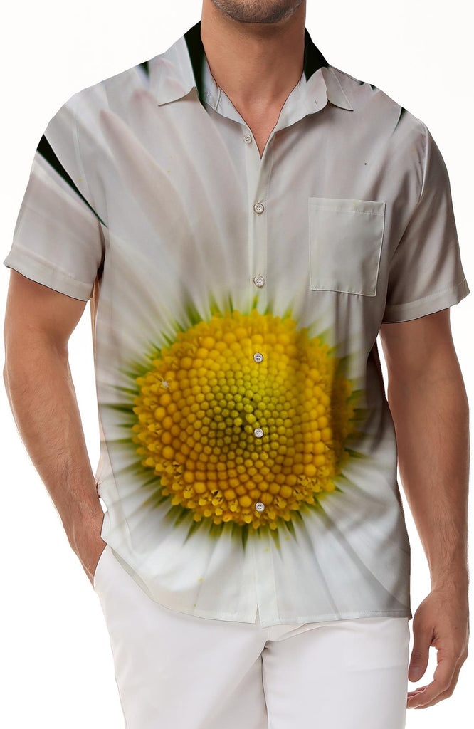 Four Seasons Seaside Vacation Daisy White Shirt Men's Flower Floral Print Casual Shirt Summer Short Sleeve Design Shirt