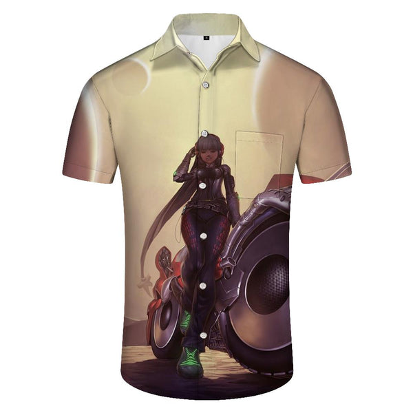 
Game women's character design fashion seaside beach short-sleeved shirt men's casual daily travel Hawaiian tropical short-sleeved shirt pocket
                