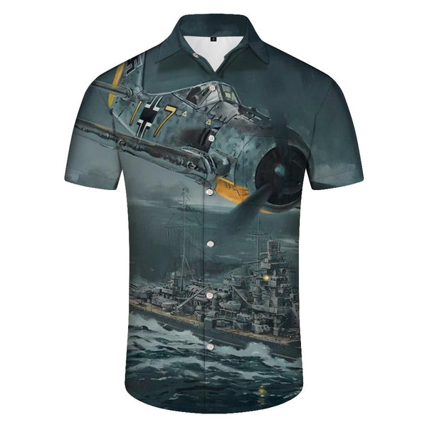 
Rap men's short-sleeved space battleship lapel summer casual shirt button shirt pocket shirt thin and comfortable
                