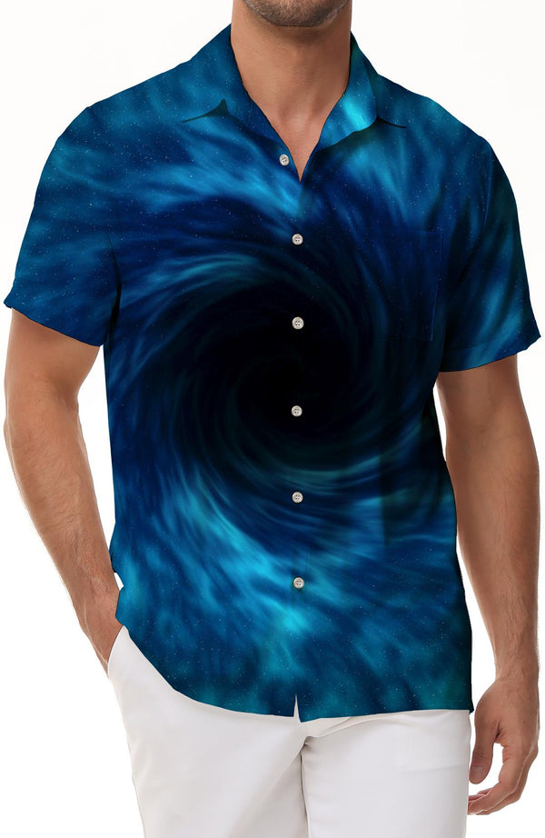 I'm afraid vortex black hole blue starry sky tropical four seasons Hawaii short-sleeved shirt men's casual button-down shirt short sleeve