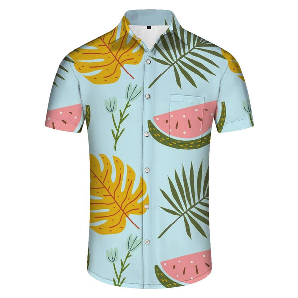 
Men's Hawaiian Casual Loose Button Short Sleeve Button Lapel Tropical Coconut Tree Watermelon Beach Shirt Top
                