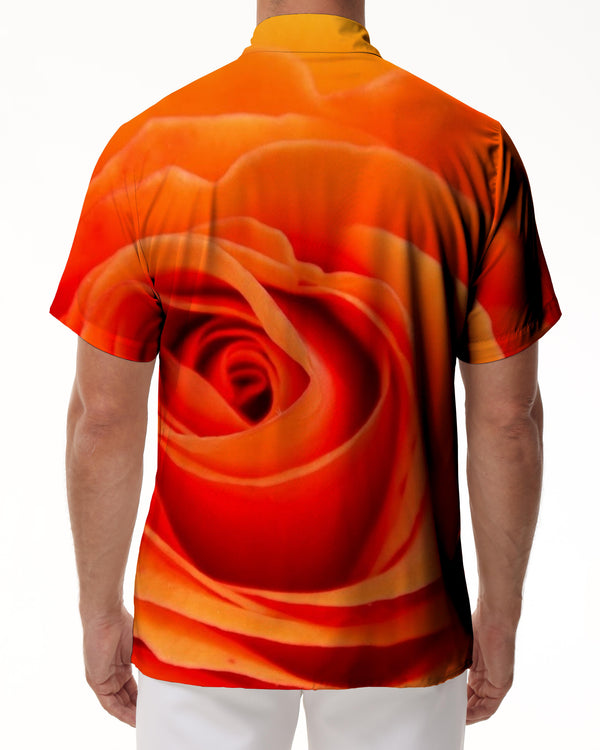 
Orange Rose Men's Casual Button Short Sleeve Cuban Shirt Print Four Seasons Hawaiian Button Pocket Button Shirt Flowers
                