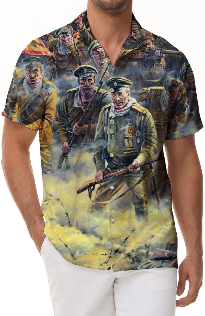 Hawaiian Shirt Men's Casual Soviet War Summer Casual Short Sleeve Street Daily Retro Beach Top Clothing